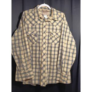 Vintage Wrangler Mens 2XL Pearl Snap Rodeo Cowboy Western Yellow Plaid Shirt